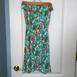 Lilly Pulitzer Strapless Dress in Green and Red Floral